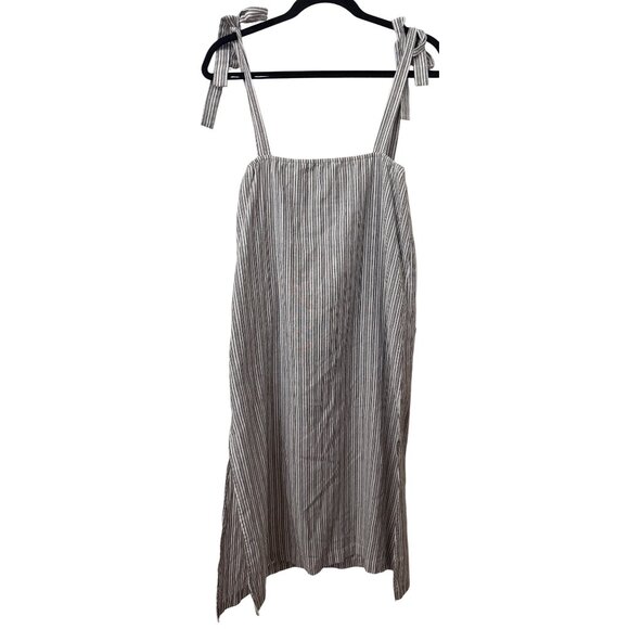 Storia Women Midi Striped Dress Size Small S Gray Tie Shoulder Strap Slits EUC - Picture 4 of 8